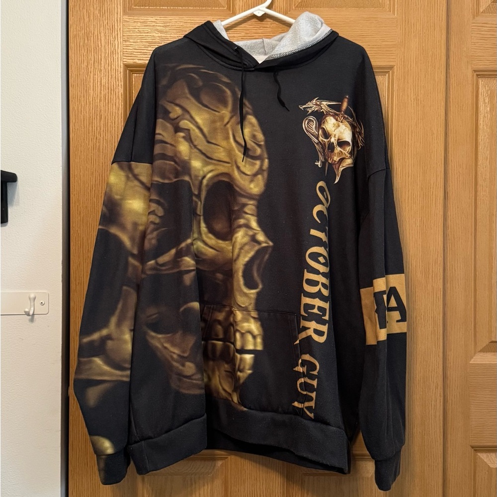 Men's Golden Skull October Guy Hoodie Gothic Graphic Streetwear 5XL Grunge